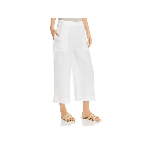 THREE DOTS Pants - THREE DOTS Womens White Stretch Pocketed Cropped Pull On Style Wide Leg Pants 2